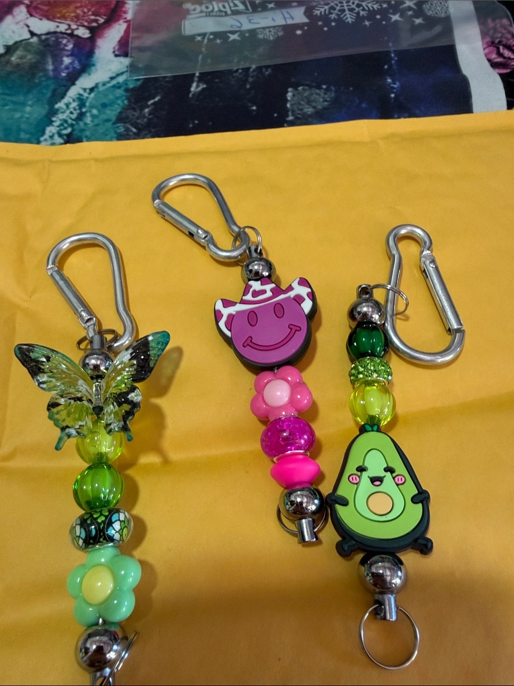 Green Avocado and Pink Cow Beaded Keychains - Cute Clip-On Accessories